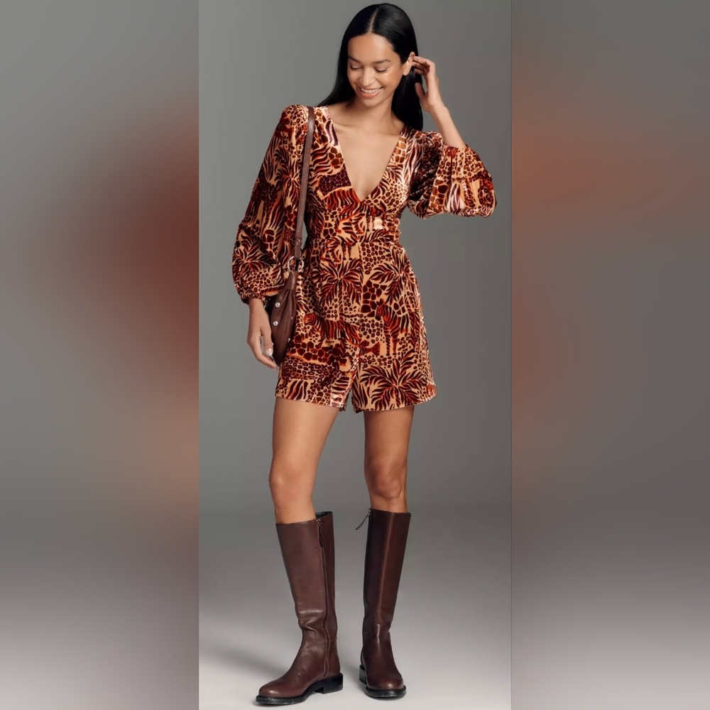 Farm Rio Safari Print Long Sleeve Romper - Picture 2 of 5